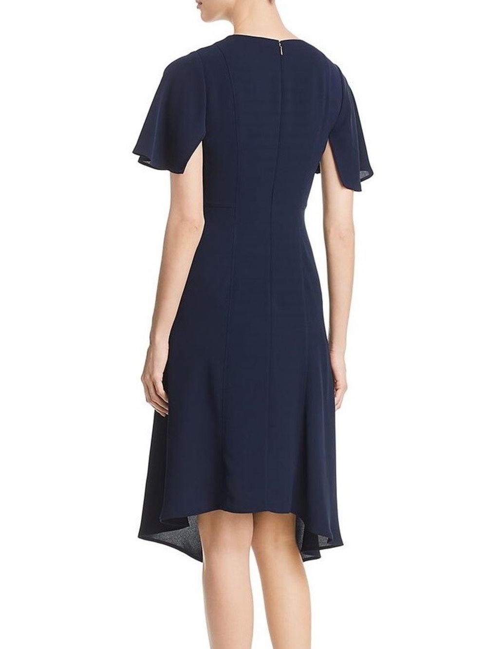 Donna Karan Navy Blue Short Sleeve Asymmetrical Handkerchief A Line Dress Sz 4 - Picture 2 of 9